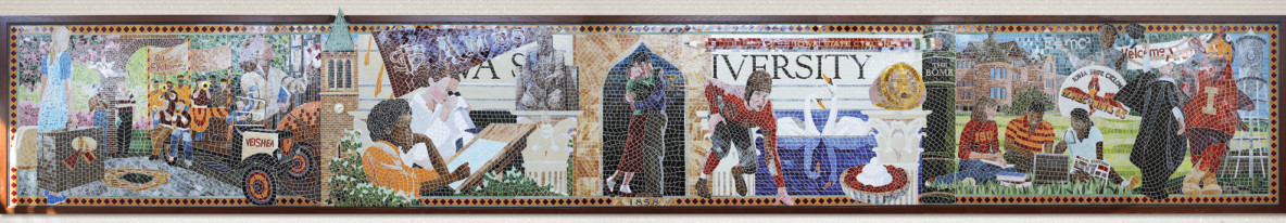 Wide stained-glass mosaic for Iowa State University Alumni Center
