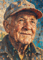 Illustrative mosaic portrait of an older man